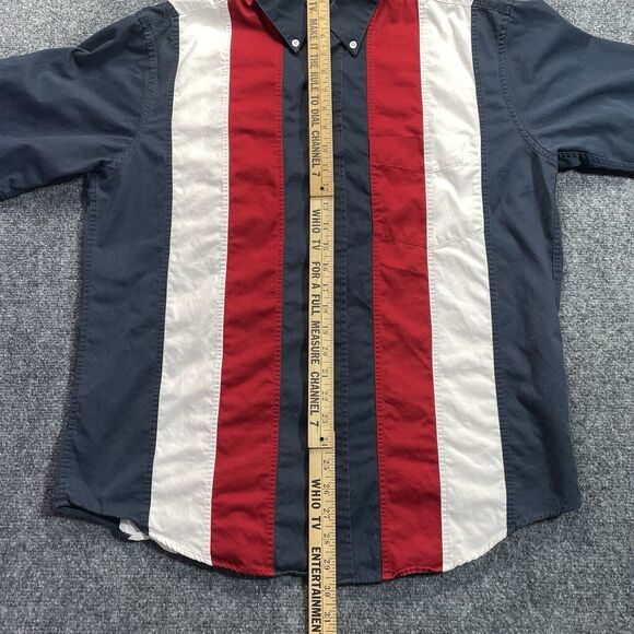 Roundtree & Yorke Shirt Mens Medium Color Block Stripe Patriotic Red White Blue - Picture 6 of 9